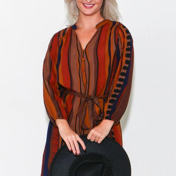 Western Boho Midi Dress Rust Stripe | Anthropologie Style Desert Boho | Umgee - Picture 4 of 6